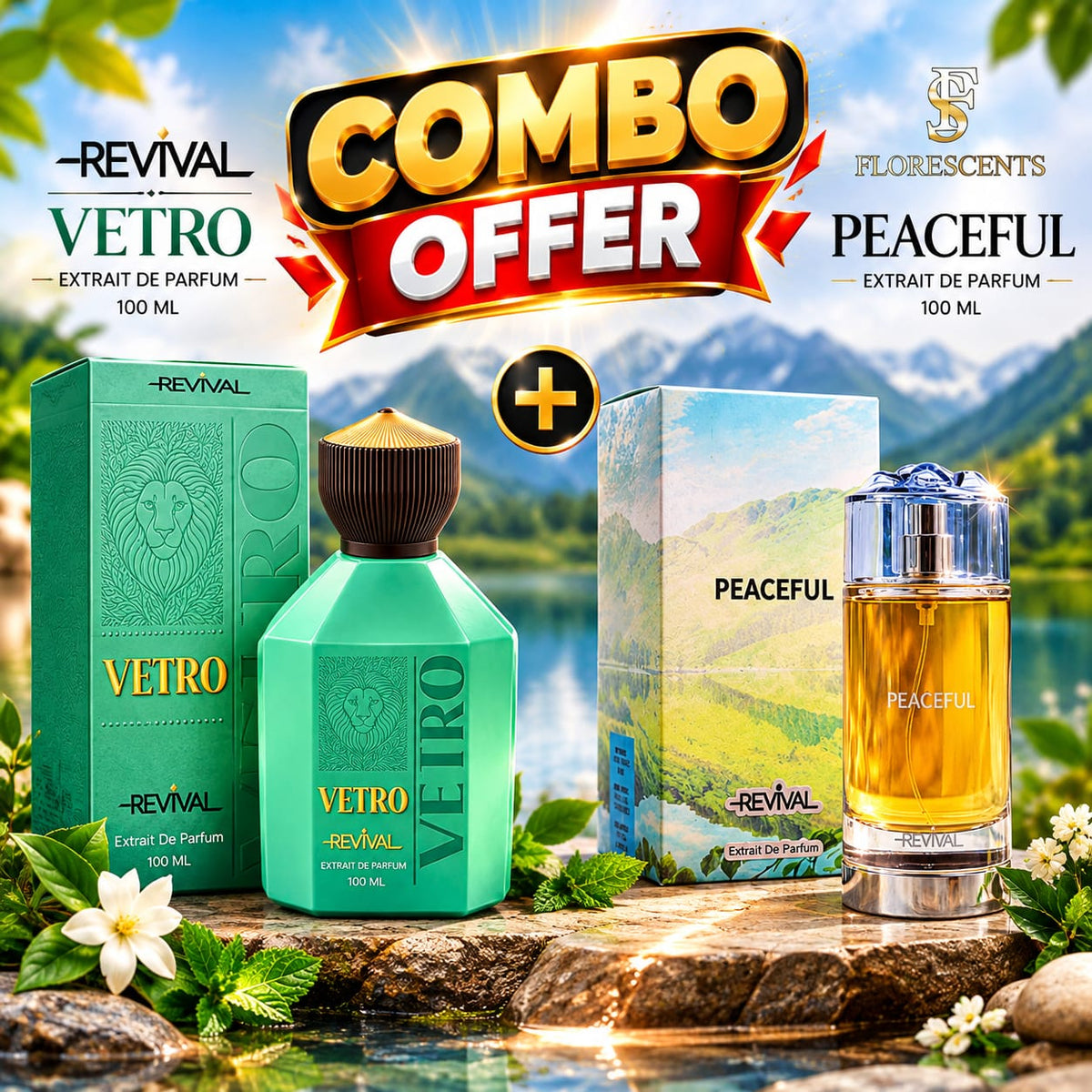 VETRO REVIVAL & FLORESCENTS PEACEFUL – Premium Perfume Combo | 100 ML Each