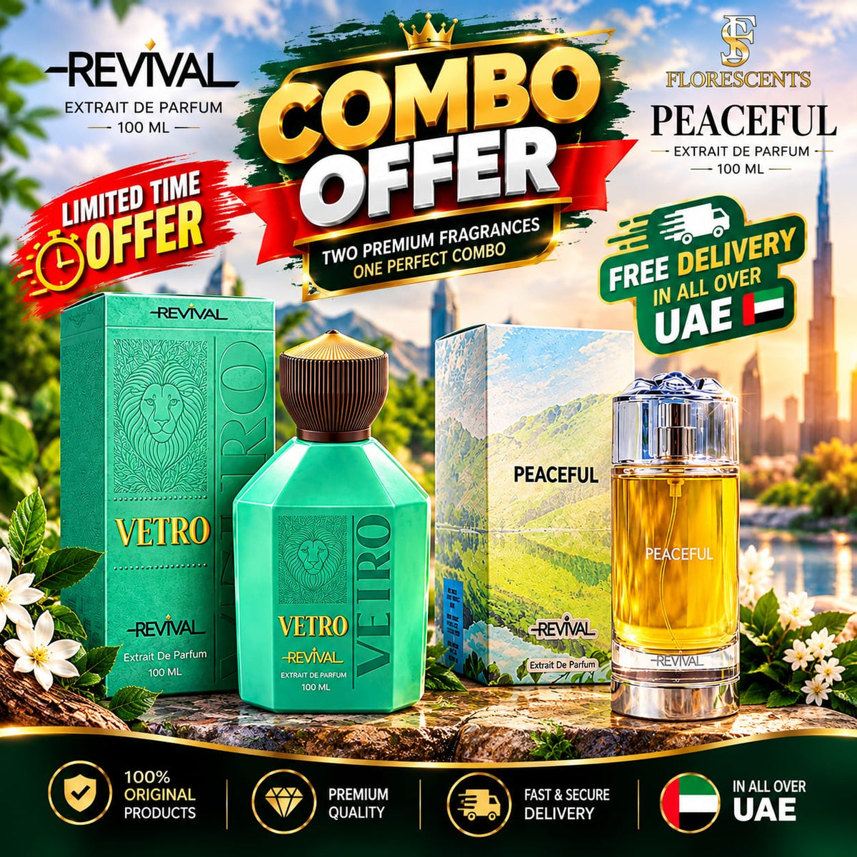 VETRO REVIVAL & FLORESCENTS PEACEFUL – Premium Perfume Combo | 100 ML Each